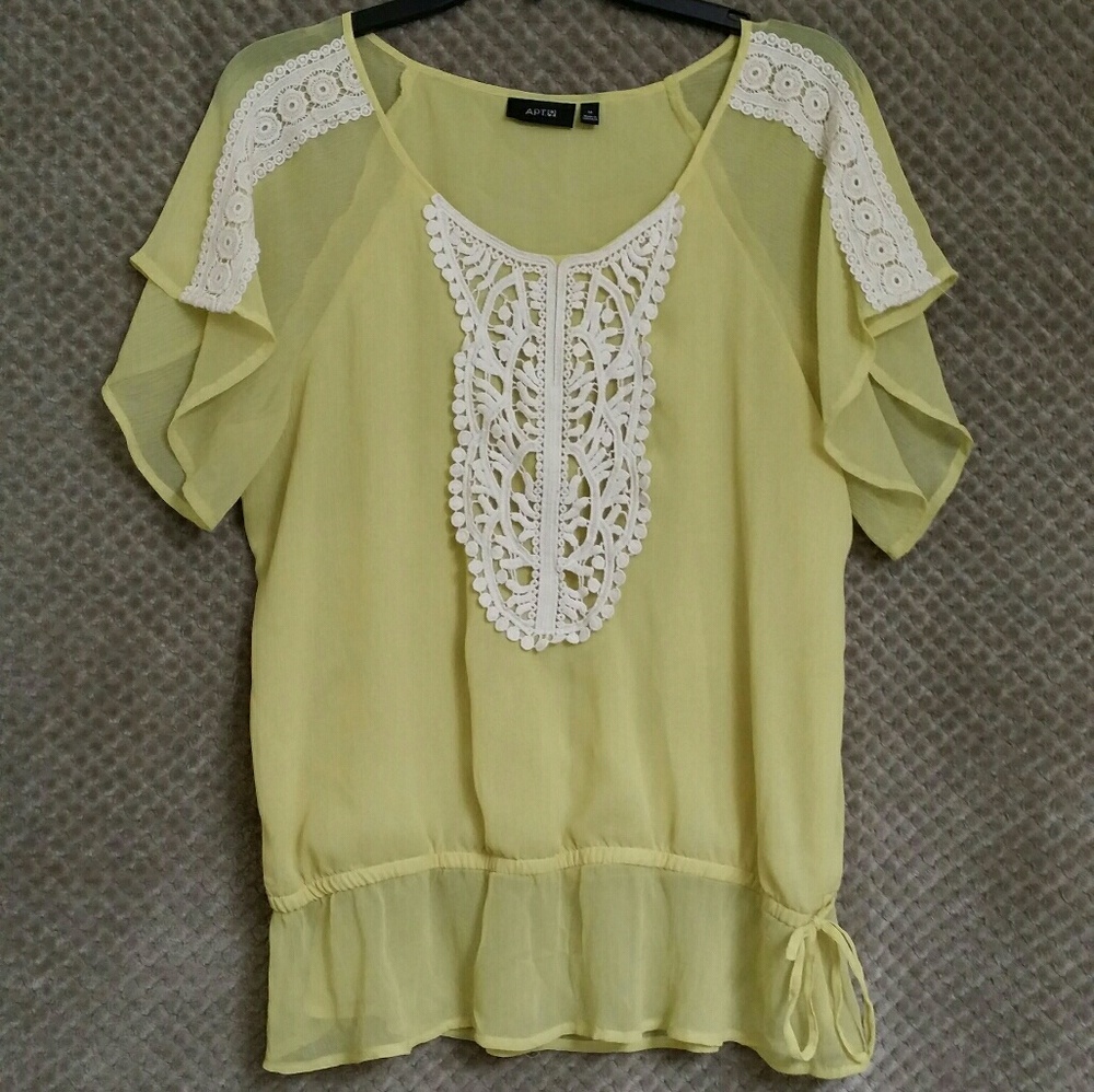 Light green, white lace sheer top